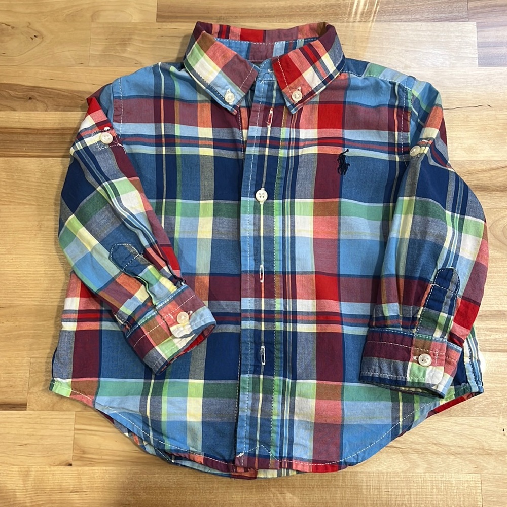 EUC Ralph Lauren Plaid Cotton Poplin Shirt 12 month